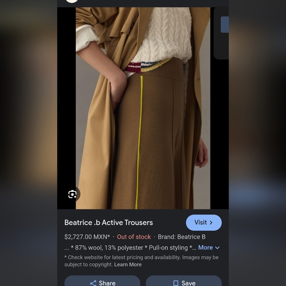 [ BEATRICE b.]- WOMEN'S size 6, tan- brown/Yellow  pull on WOOL WIDE LEG TROUSER - Picture 2 of 16